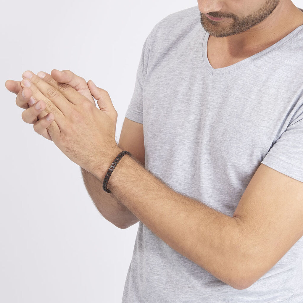 Herren Lederarmband Edelstahl Schwarz Braun - Armbänder Herren | OROVIVO