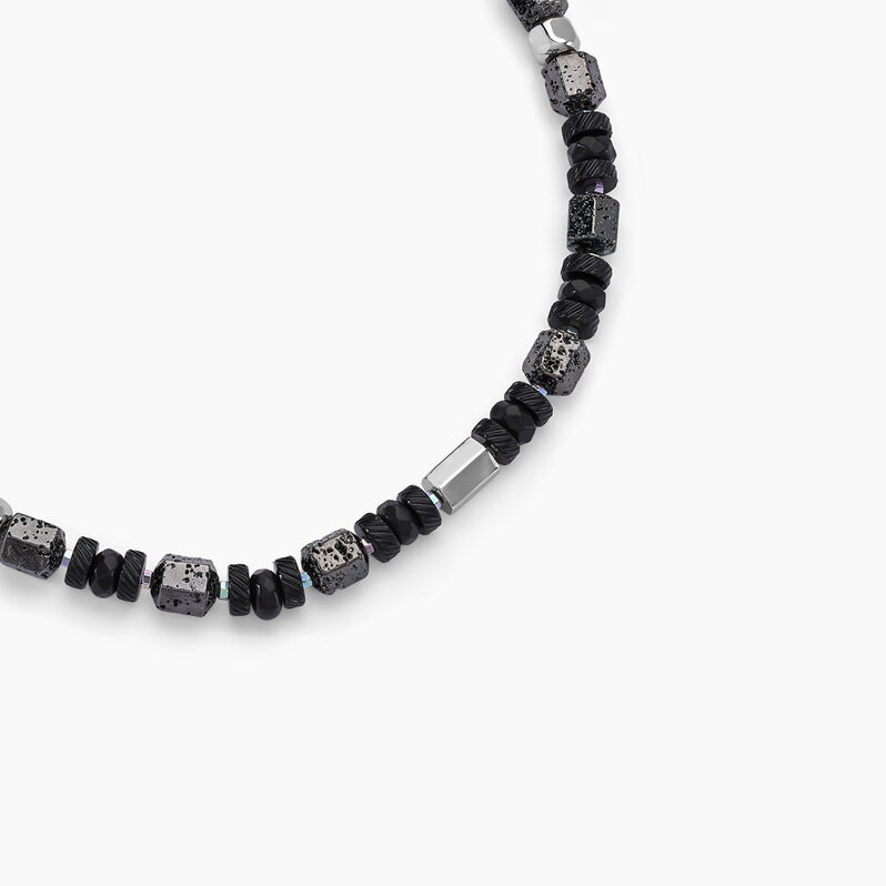 Collier Addis Acier Bicolore Pierre De Lave Hématite - Spannringe Herren | OROVIVO