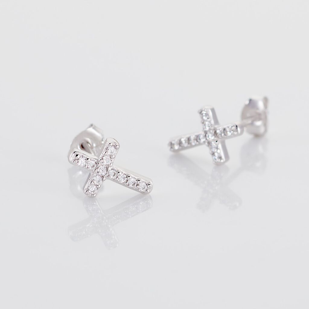 DEBORAH Damen Ohrstecker Silber 925 Zirkonia Wei&szlig; 0,33 ct Religi&ouml;ses Kreuz