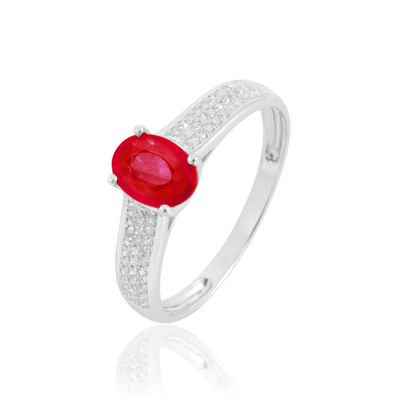 Bague Crista Or Blanc Rubis Et Diamant - Spannringe Damen | OROVIVO