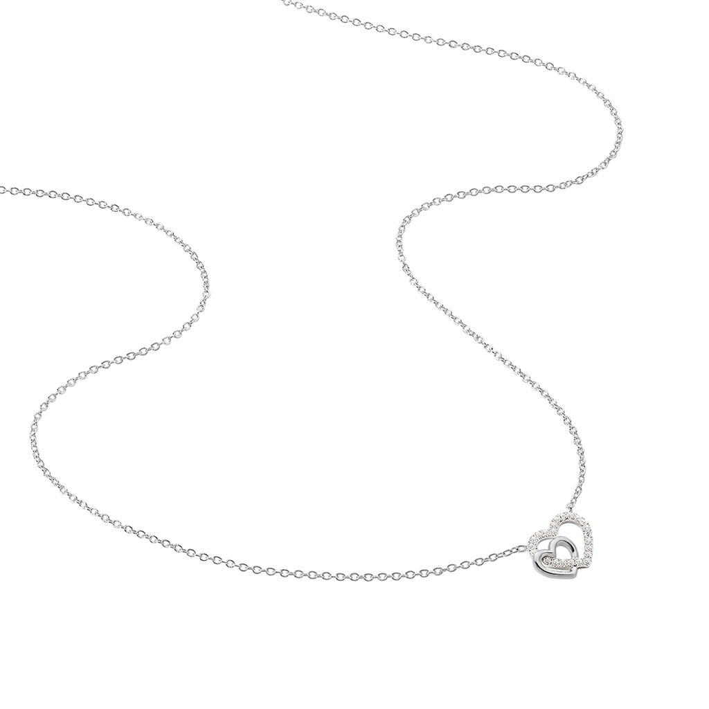 MARINA 50 Damen Collier Silber 925 Zirkonia Wei&szlig; 0,05 ct Herz
