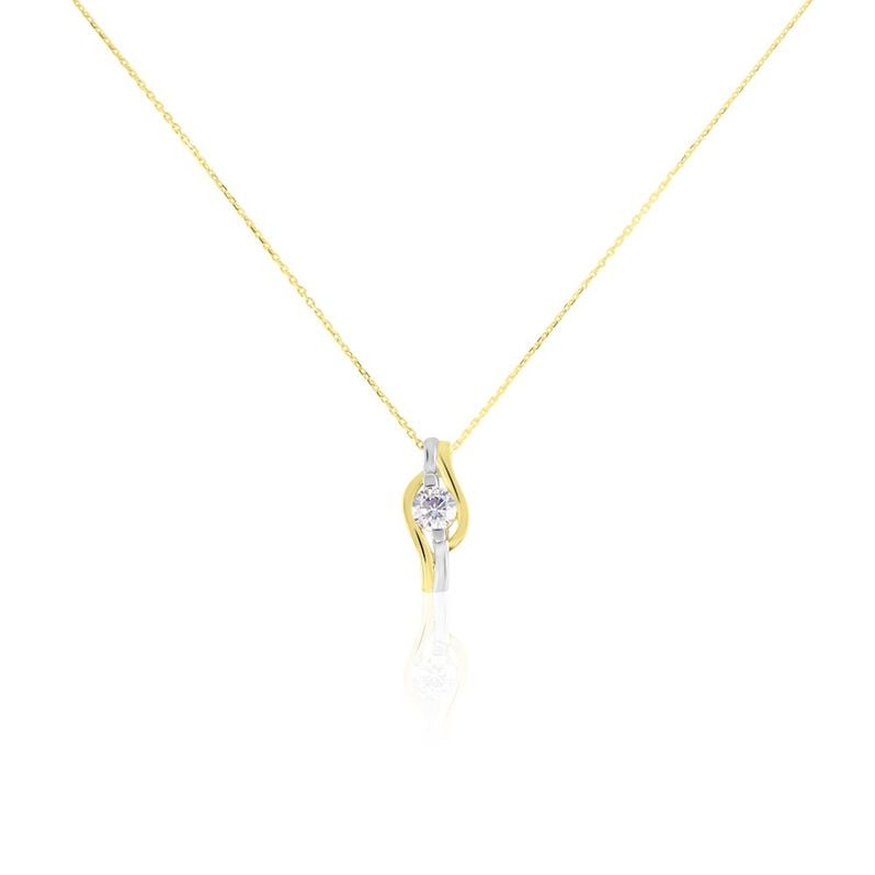 LINDSEY Damen Collier Gold Bicolor Gelb/Silber 375 (9 Karat) Zirkonia Wei&szlig; 0,940 ct - Halsketten Damen | OROVIVO
