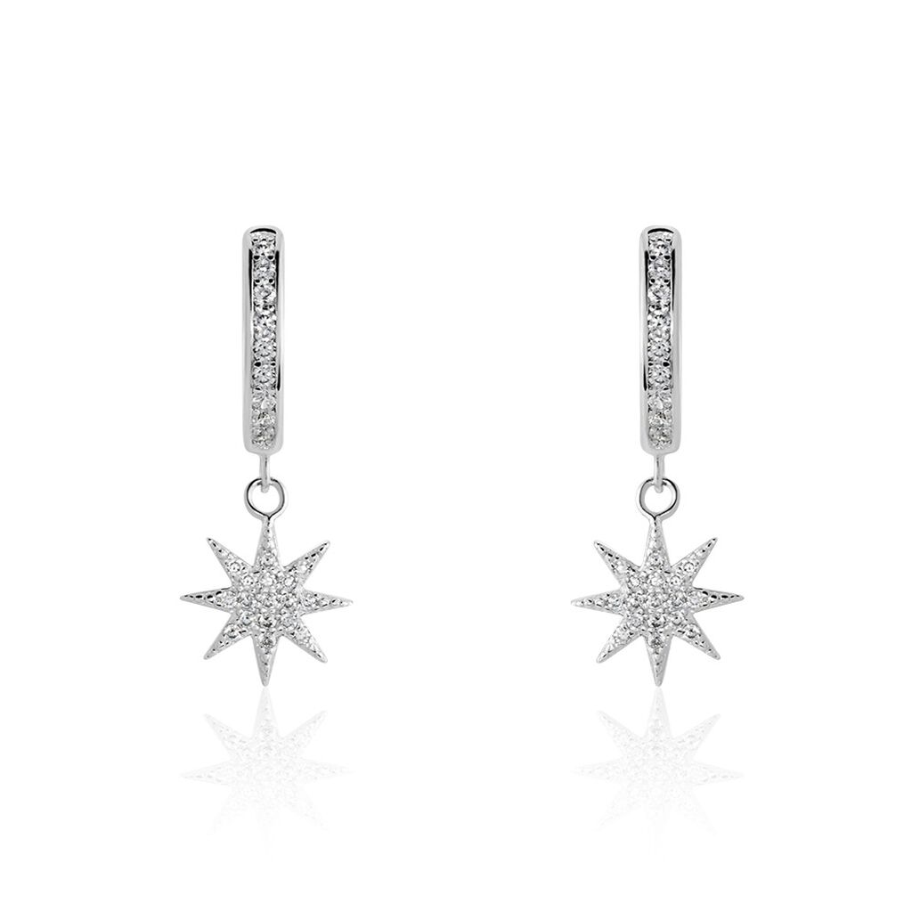 Damen Creolen Silber 925 Zirkonia Stern Hoopy 9,00mm  - Creolen Damen | OROVIVO