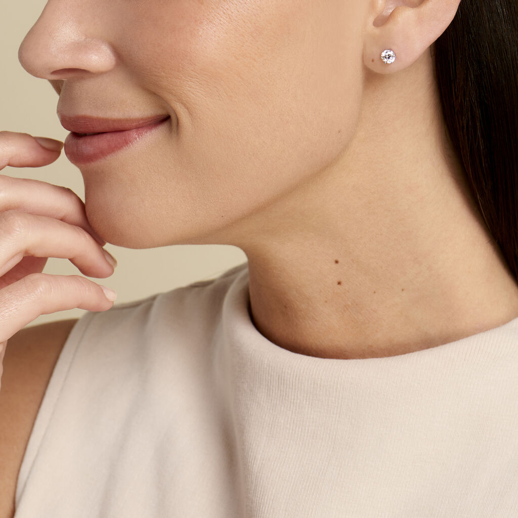 Damen Ohrstecker Weißgold 375 Zirkonia Krappe 6  - Ohrstecker Damen | OROVIVO