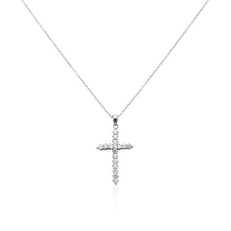 Damen Collier Silber Silber 925 Zirkonia Religiöses Kreuz 0,30mm 45cm - Halsketten Damen | OROVIVO
