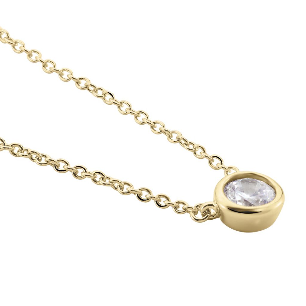 MALENA Damen Collier Vergoldet 750 Zirkonia Wei&szlig; 0,18 ct B 6 mm