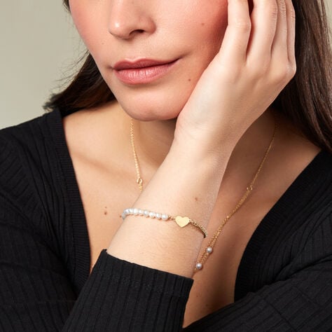 Love Damen Armband Silber vergoldet 925 Zuchtperle Weiß 16,96 ct Herz B 2,7 mm - Armbänder mit Anhänger Damen | OROVIVO