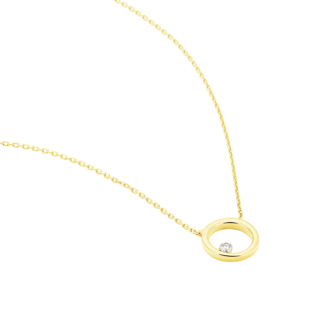 INVISIBLE 3 Damen Collier Gold 750 (18 Karat) Diamant Wei&szlig; 0,040 ct Kreis