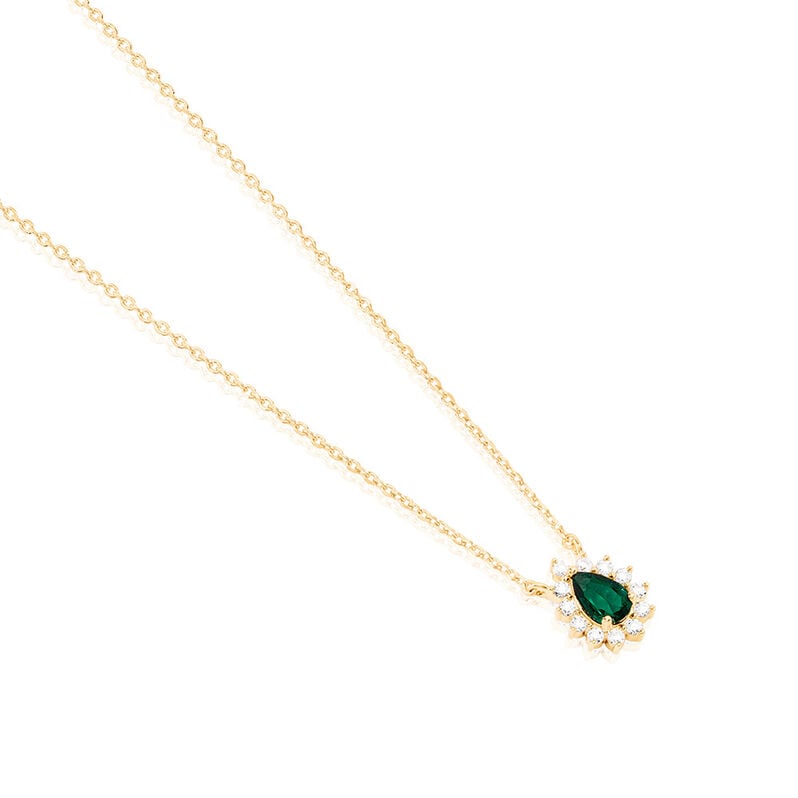 GENEVIEVE Damen Collier Vergoldet Zirkonia Gr&uuml;n Tropfen - Halsketten Damen | OROVIVO