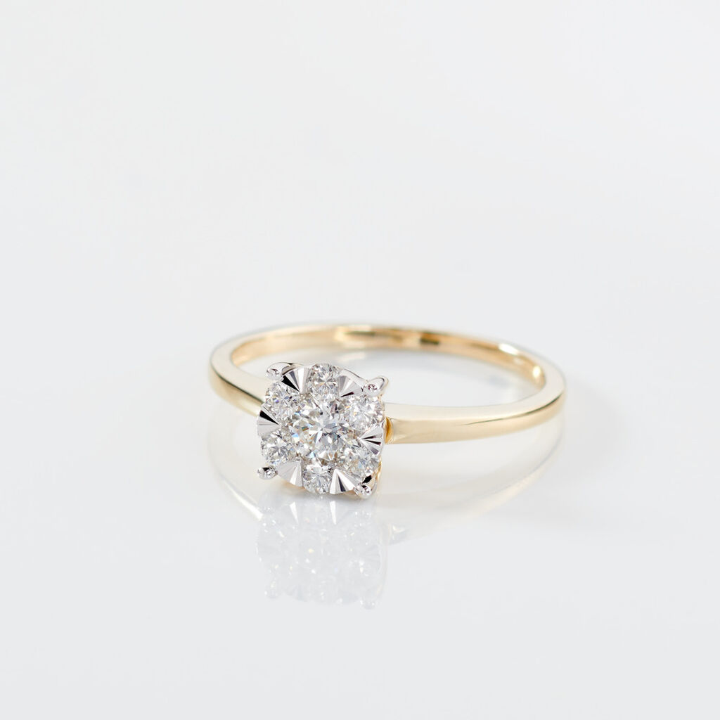 PETALI Damen Ring Gold 585 (14 Karat) Diamant Wei&szlig; 0,11 ct Kreis