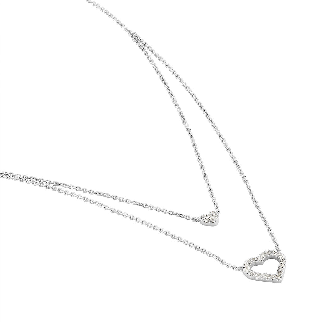 Damen Collier Weißgold 375 Diamant 0,12ct Doppelherz Herz Herz 26 - Halsketten Damen | OROVIVO
