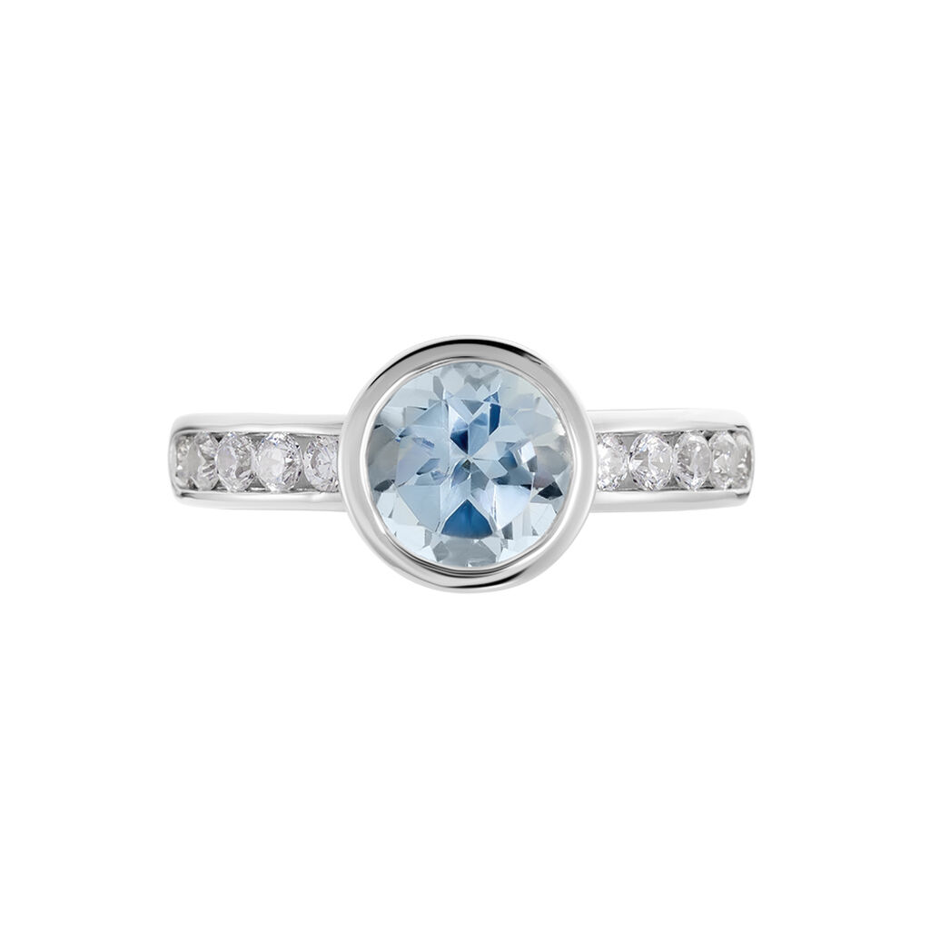 BREEZE Damen Ring Wei&szlig;gold 375 (9 Karat) Topas Himmelblau 1,55 ct Kreis