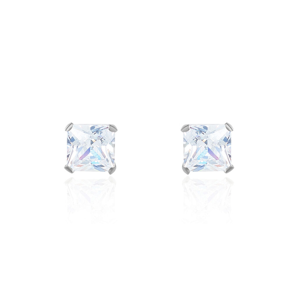Familie Ohrstecker Weißgold 375 Zirkonia Viereck Roni 2 6,00mm , Ohrstecker mit Stein