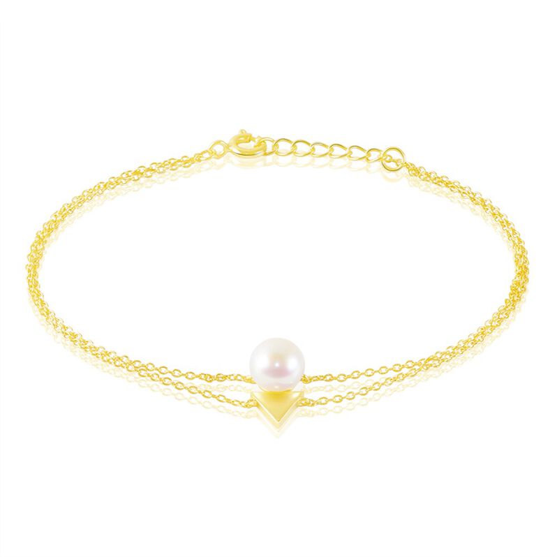RADINA Damen Armband Silber vergoldet 925 Zuchtperle Wei&szlig; Dreieck - Armb&auml;nder mit Anh&auml;nger Damen | OROVIVO