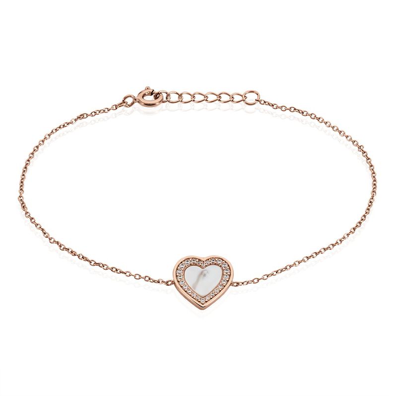DIANNA Damen Armband Silber rosevergoldet 925 Perlmutt Rosa Perlmutt Herz - Armb&auml;nder mit Anh&auml;nger Damen | OROVIVO