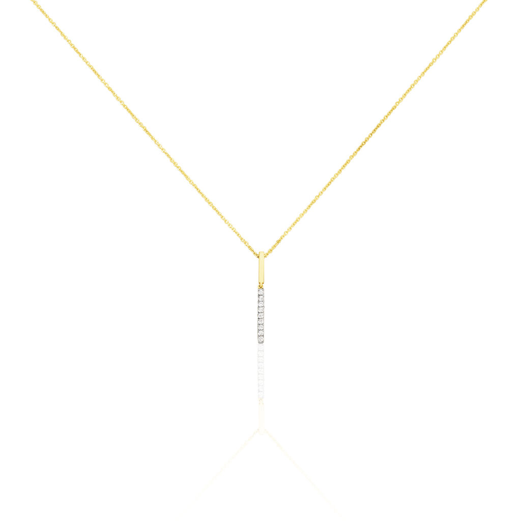LINE 2 Damen Collier Gold Bicolor 375 (9 Karat) Diamant Wei&szlig; 0,08 ct Balken