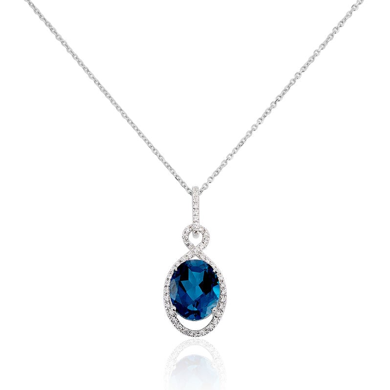 Damen Collier Weißgold 375 Topas Blau 1,92ct Barren Tropfen Paga - Halsketten Damen | OROVIVO