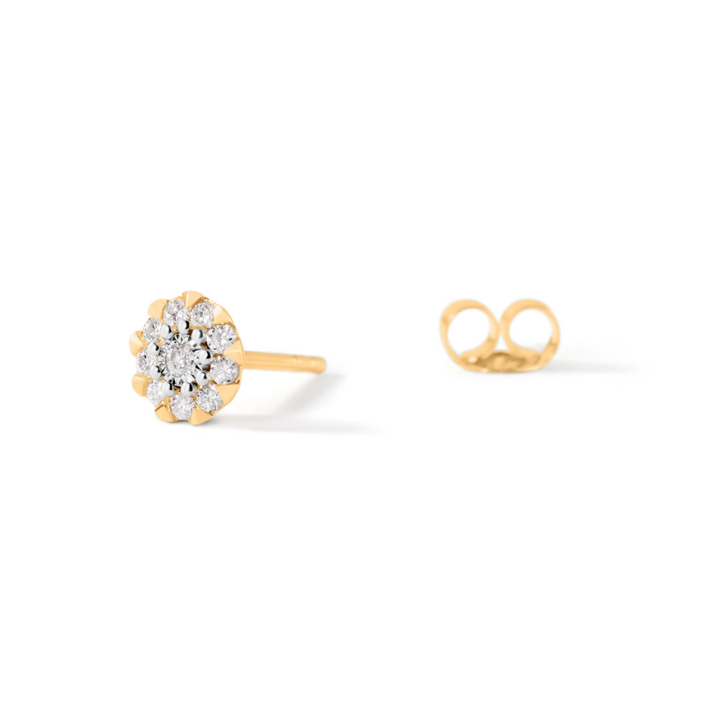 ALLYSON Damen Ohrstecker Gold Bicolor Gelb/Silber 585 (14 Karat) Diamant Wei&szlig; 0,03 ct Rosette