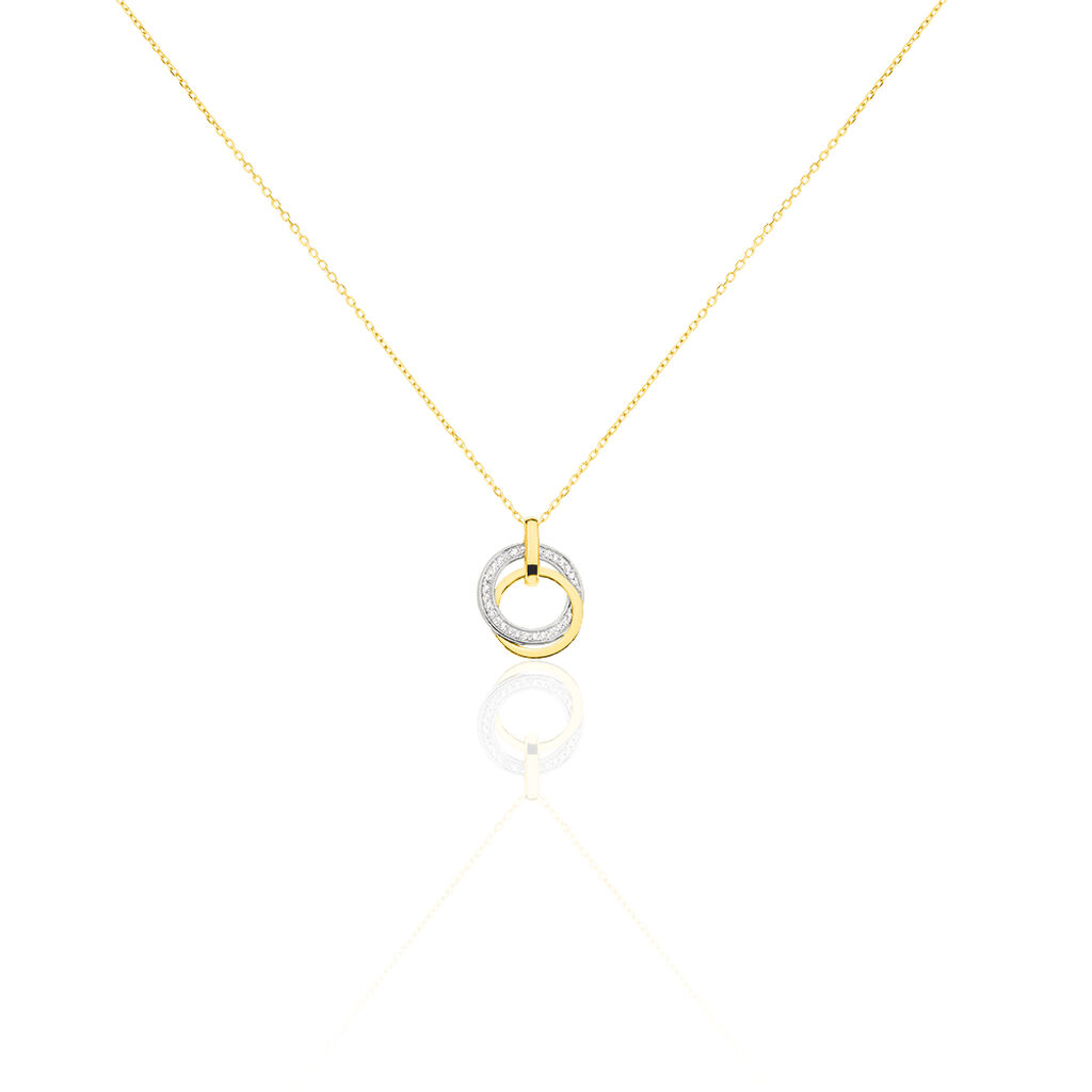 Damen Halskette Gold 375 Bicolor Zirkonia, Collier mit Stein