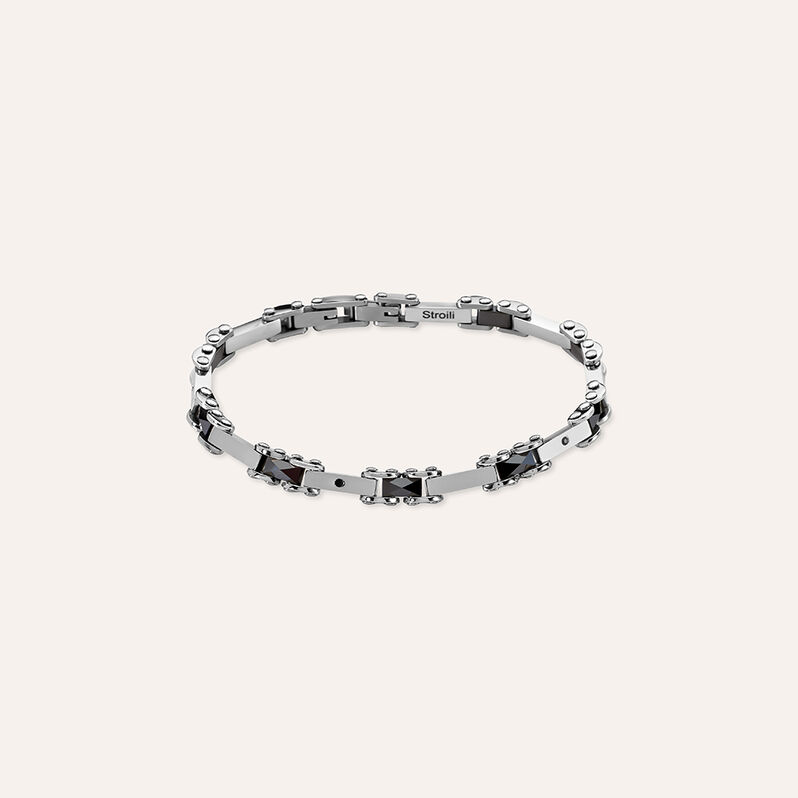 Bracciale Man Code Acciaio Bicolore Bianco / Nero Cubic Zirconia - Spannringe Herren | OROVIVO