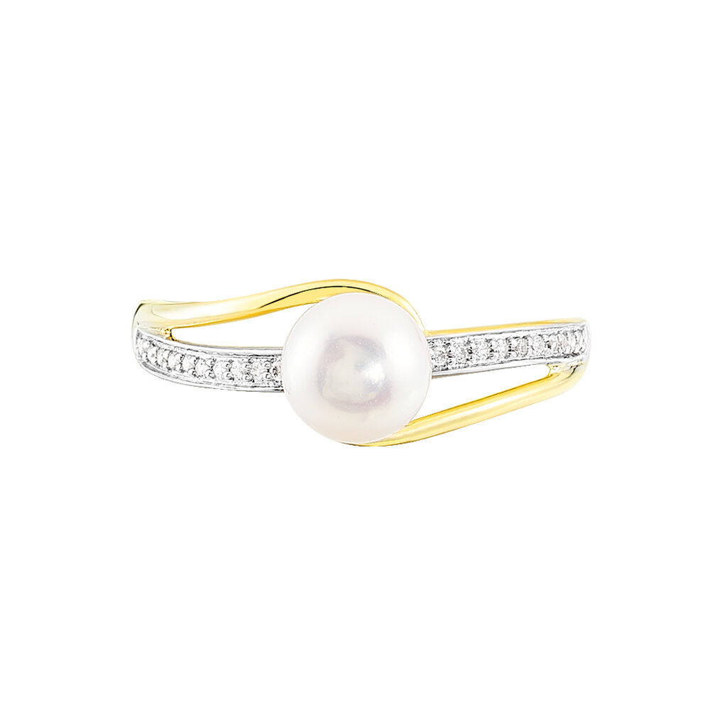 Bague Clelia Or Jaune Oxyde De Zirconium Et Perle De Culture - Spannringe Damen | OROVIVO