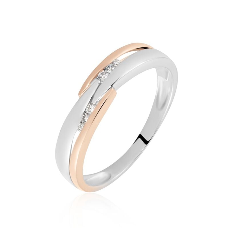 SACA Damen Ring Gold Bicolor Silber/Ros&eacute;gold 375 (9 Karat) Diamant Wei&szlig; 0,42 ct B 22 mm - Ringe mit Stein Damen | OROVIVO