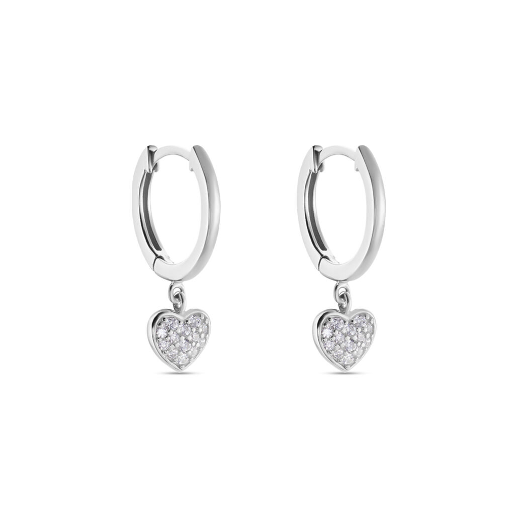 Damen Creolen Silber 925 Zirkonia Herz Hoopy 10,00mm  - Creolen Damen | OROVIVO