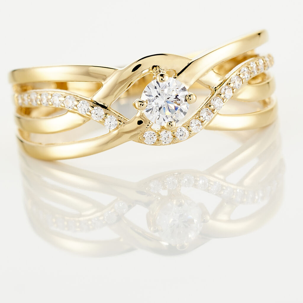 Damen Ring Gold 375 Zirkonia Welle Harmonia  - Solitärringe Damen | OROVIVO