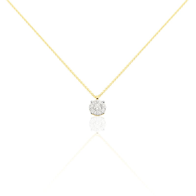 SOLO Damen Collier Gold Bicolor Gelb/Silber 585 (14 Karat) Diamant Weiß 0,12 ct Blume - Halsketten Damen | OROVIVO