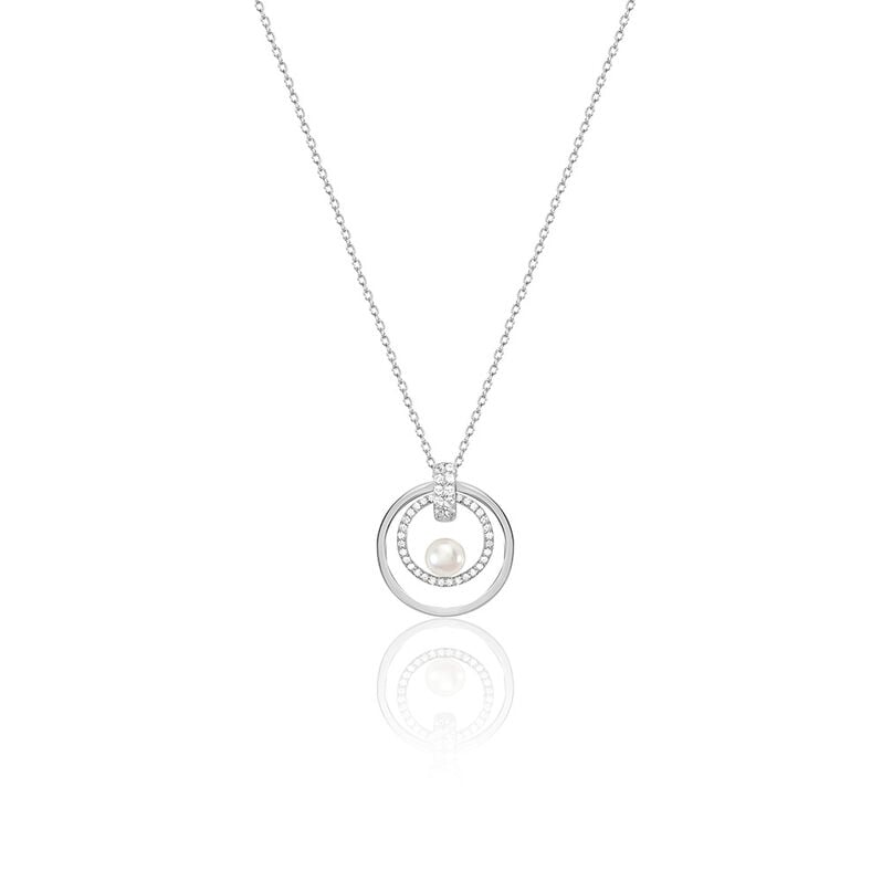 Taomina Damen Collier Silber 925 Zuchtperle Wei&szlig; 0,75 ct Kreis B 1,2 mm - Halsketten Damen | OROVIVO