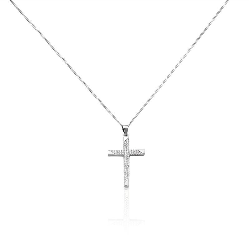 Damen Collier Silber 925 Zirkonia Wei&szlig; Religi&ouml;ses Kreuz B 20,35 mm - Halsketten Damen | OROVIVO
