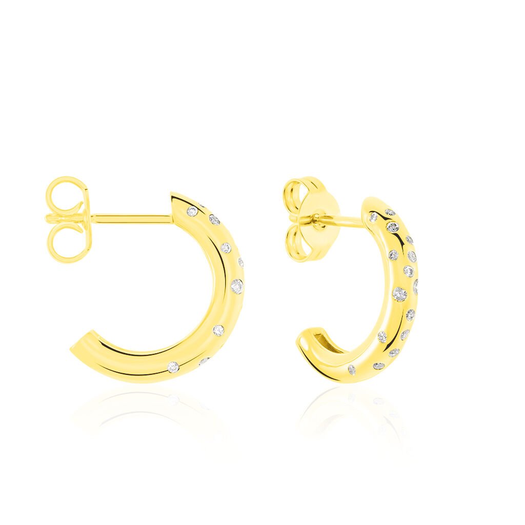 DELIA OV Damen Creolen Gold 375 (9 Karat) Diamant Wei&szlig; 0,18 ct