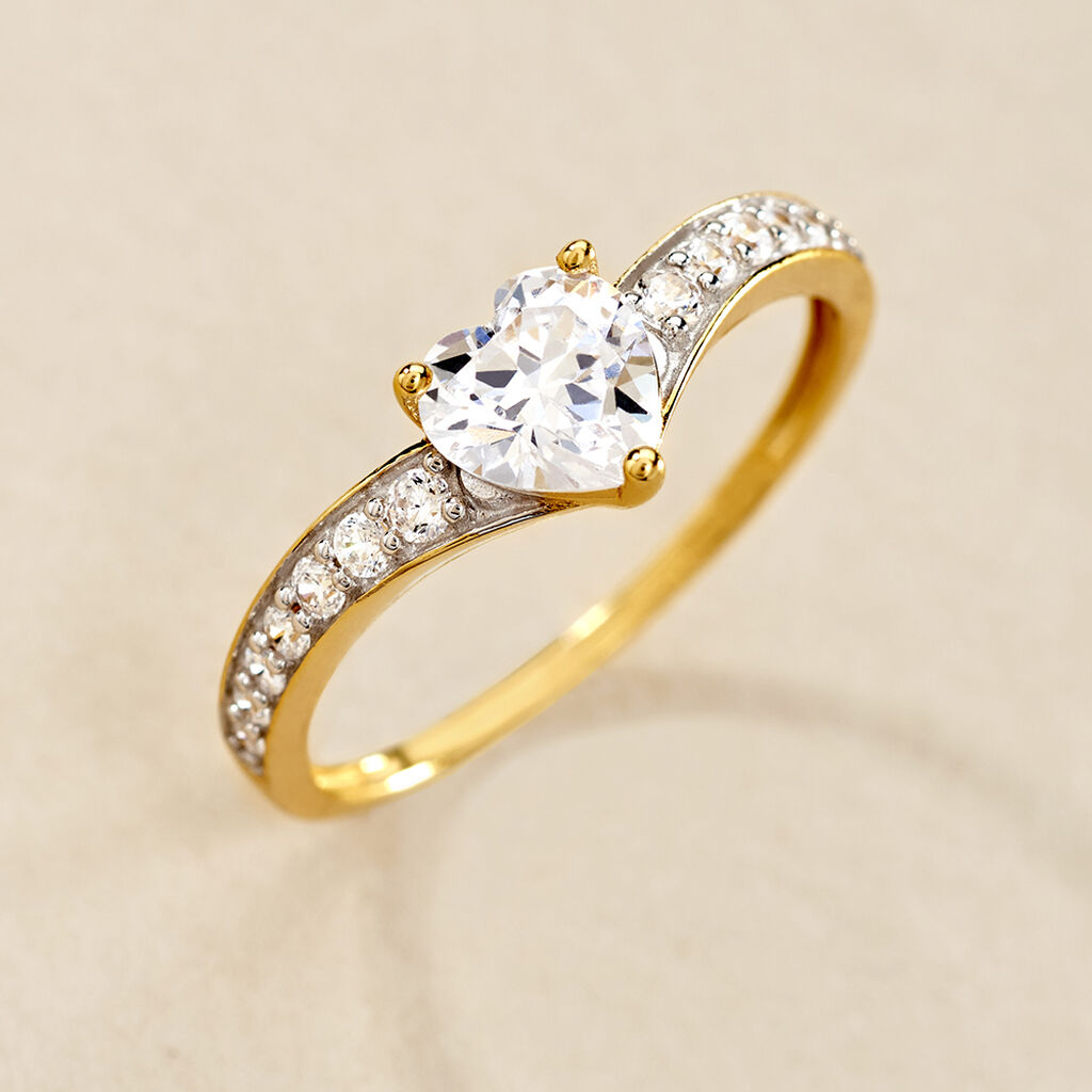 Damen Ring Gold 375 (9 Karat) Zirkonia Wei&szlig; 1,4 ct Herz