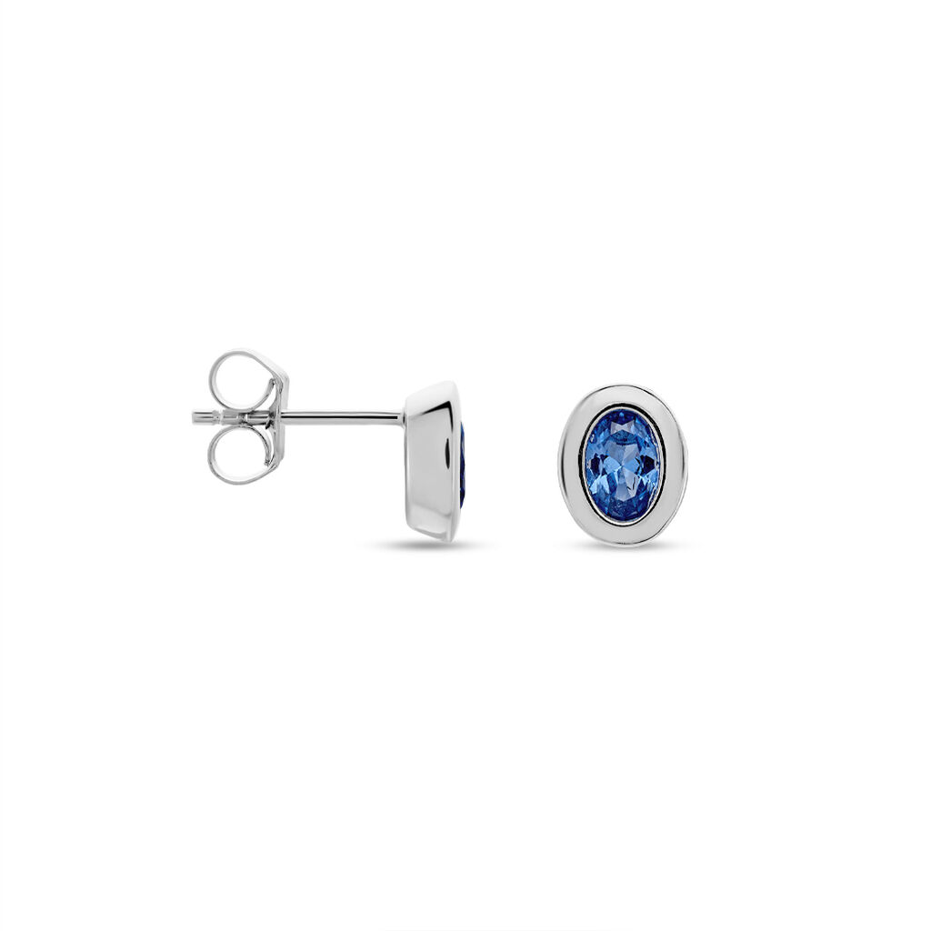 Olivia Damen Ohrstecker Silber 925 Glas Blau Oval