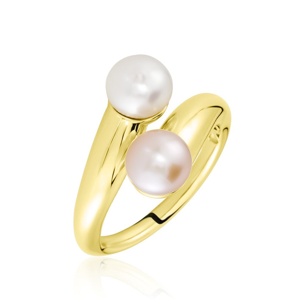🦚 Damen Ring Silber vergoldet 925 Zuchtperle Weiß Perla , Ring mit Stein