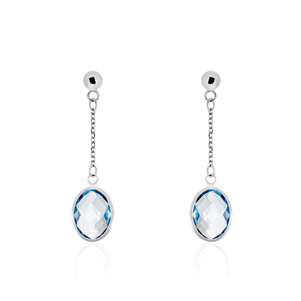 Damen Ohrringe Lang Weißgold 375 Topas Blau 2,61ct Vio  - Ohrhänger Damen | OROVIVO