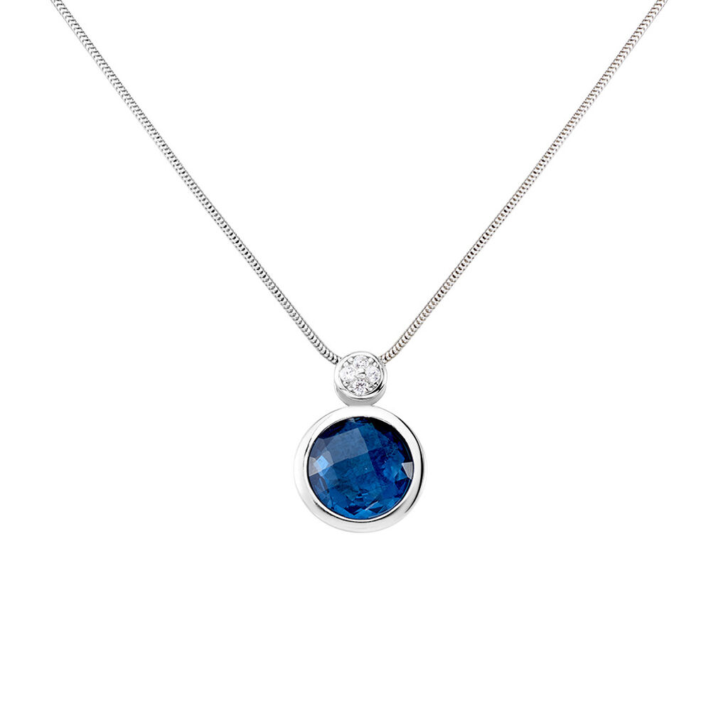 Walya Damen Collier Silber 925 Glas Blau Kreis, Collier mit Stein