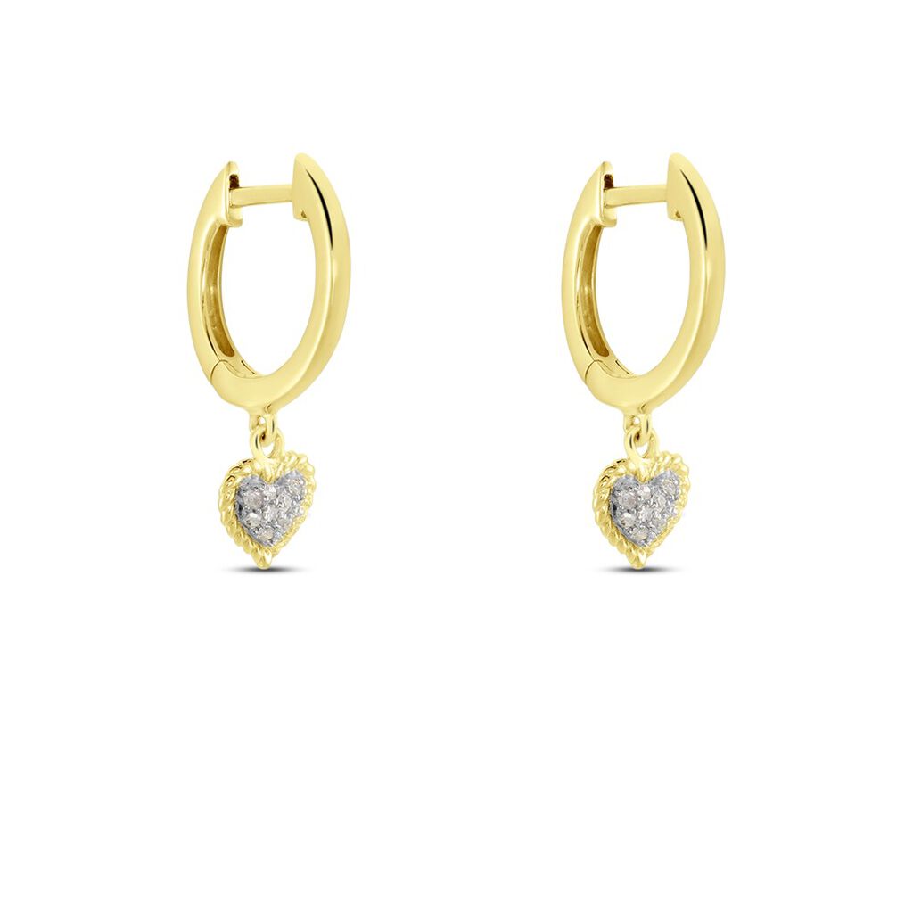 Herz Special Damen Creolen Gold 375 (9 Karat) Diamant Wei&szlig; 0,07 ct Herz