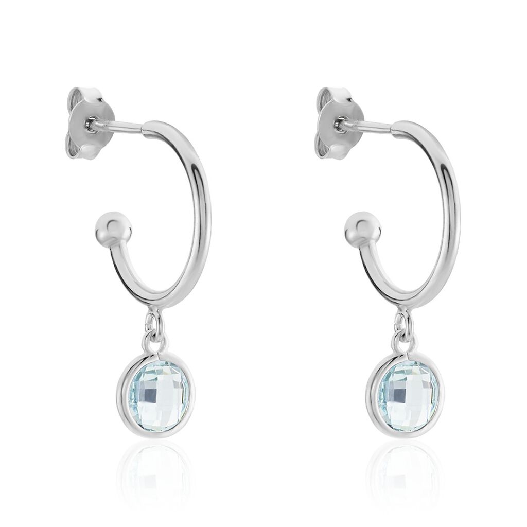 SCHARIKA Damen Creolen Silber Silber 925 Zirkonia Blau 0,3 ct Kreis
