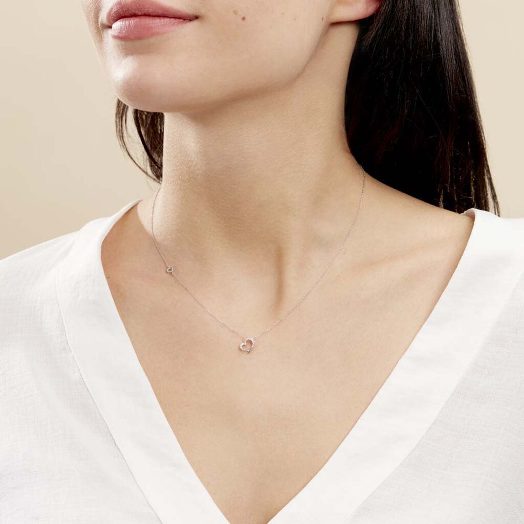 Damen Collier Weißgold 375 Diamant 0,04ct Herz Herz Louise - Halsketten Damen | OROVIVO