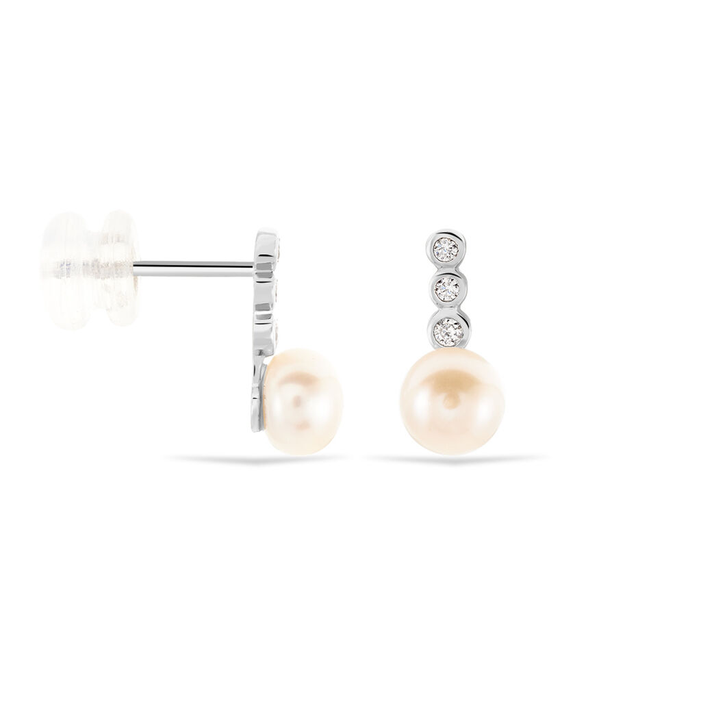 LEONIE 2 Damen Ohrstecker Wei&szlig;gold 375 (9 Karat) Zuchtperle Perlmutt Ball