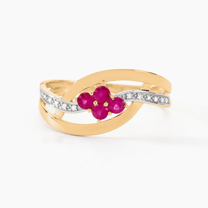 Bague Hoela Or Jaune Diamant Et Rubis - Spannringe Damen | OROVIVO