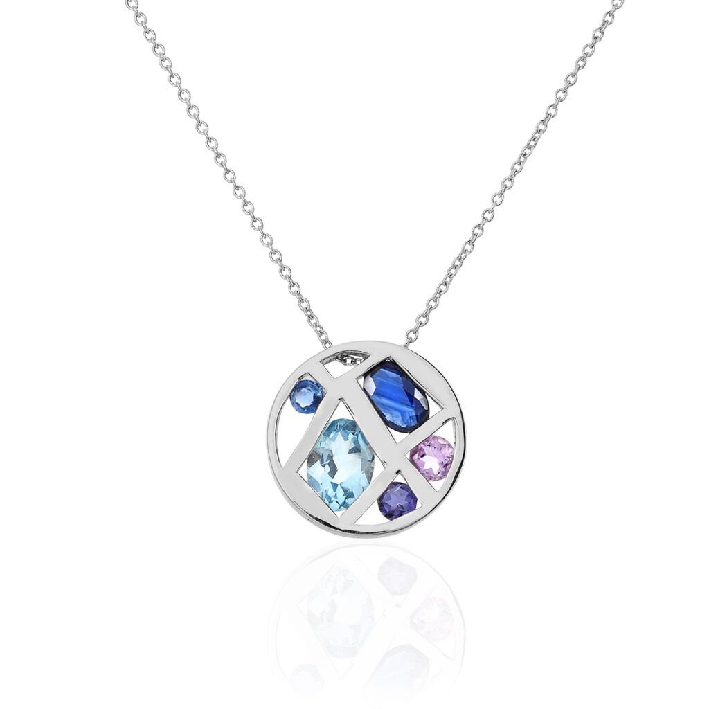 Collier Mosaique Or Blanc Amethyste Et Olivine Et Saphir - Spannringe Damen | OROVIVO
