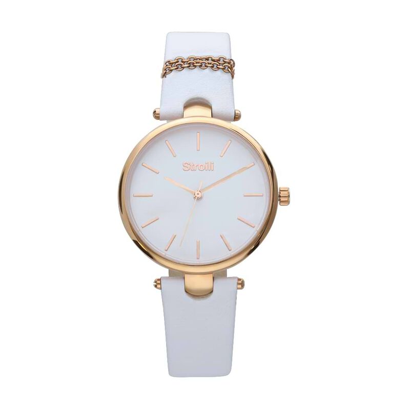 Orologio cinturino pelle bianco con catenina. cassa acciaio oro - Spannringe Damen | OROVIVO