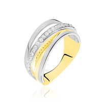 Damen Ring Gold Bicolor 585 Rund Weiß Forca