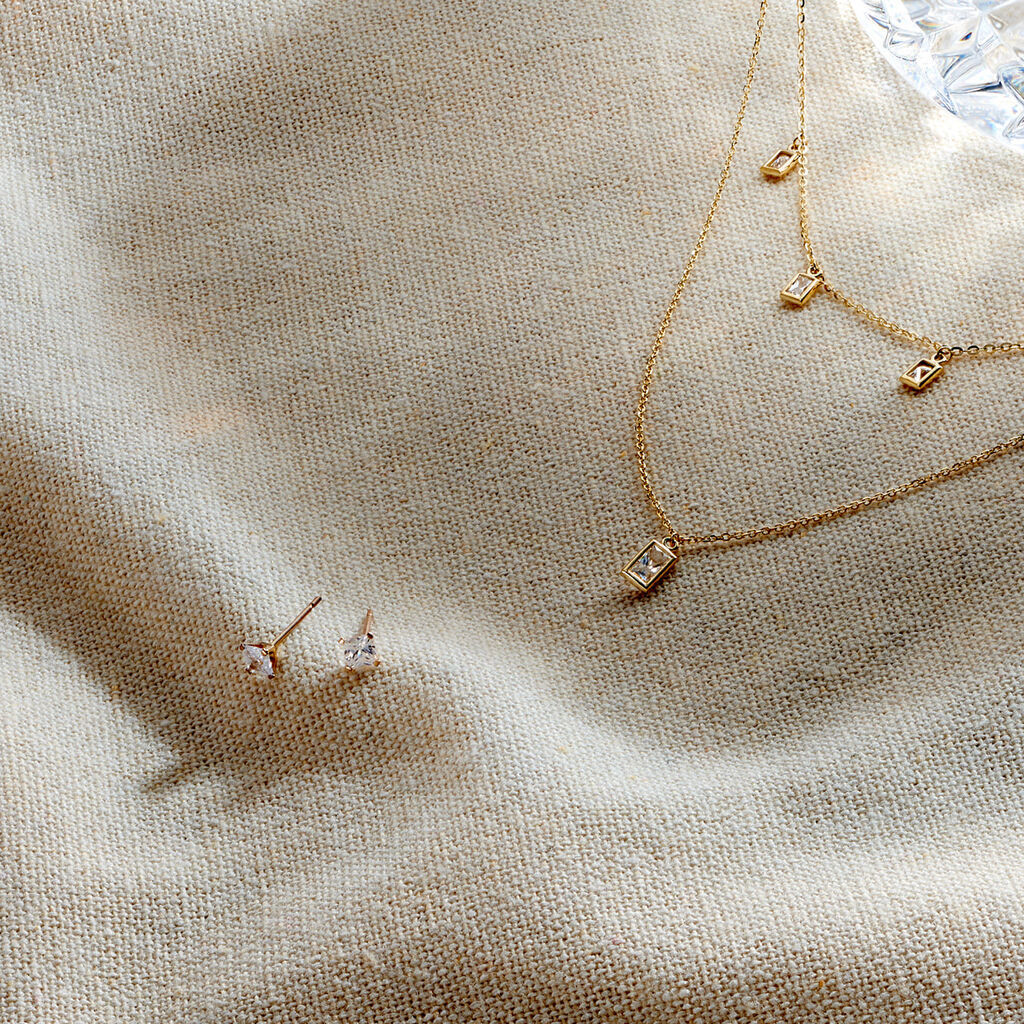 RAFAELA Damen Ohrstecker Gold 375 (9 Karat) Zirkonia Wei&szlig; 1,63 ct Viereck