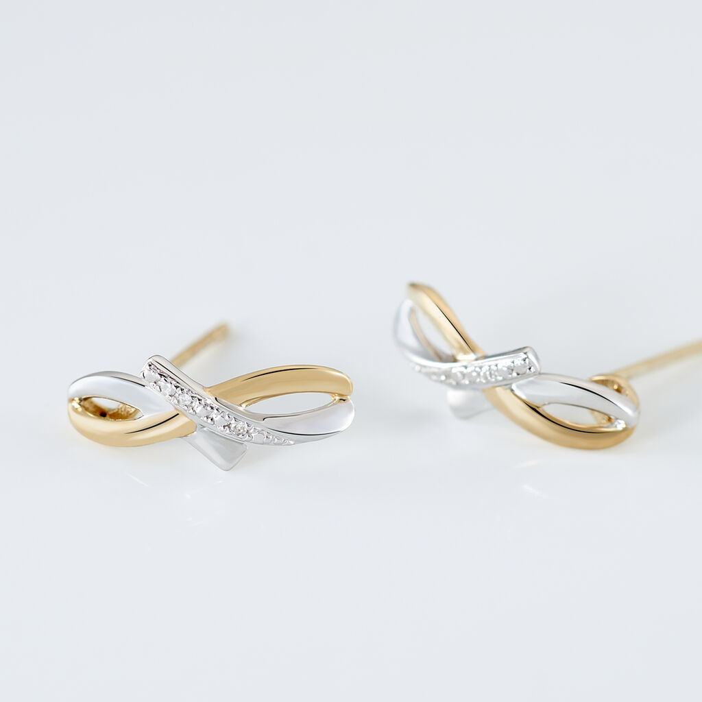 Damen Ohrstecker Gold Bicolor 375 Diamant 0,01ct Welle Soukayna  - Ohrstecker Damen | OROVIVO