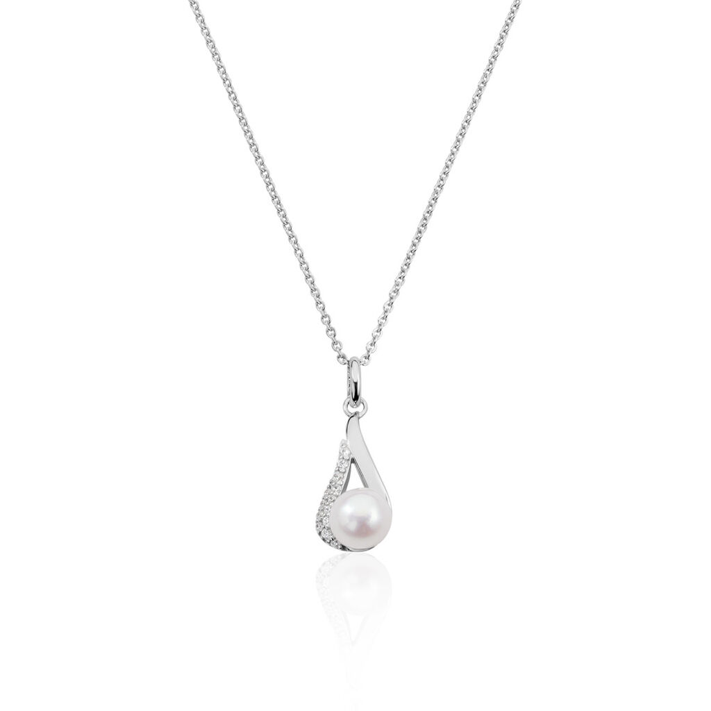 TENY Damen Collier Silber Silber 925 Zuchtperle Perlmutt, Collier mit Stein