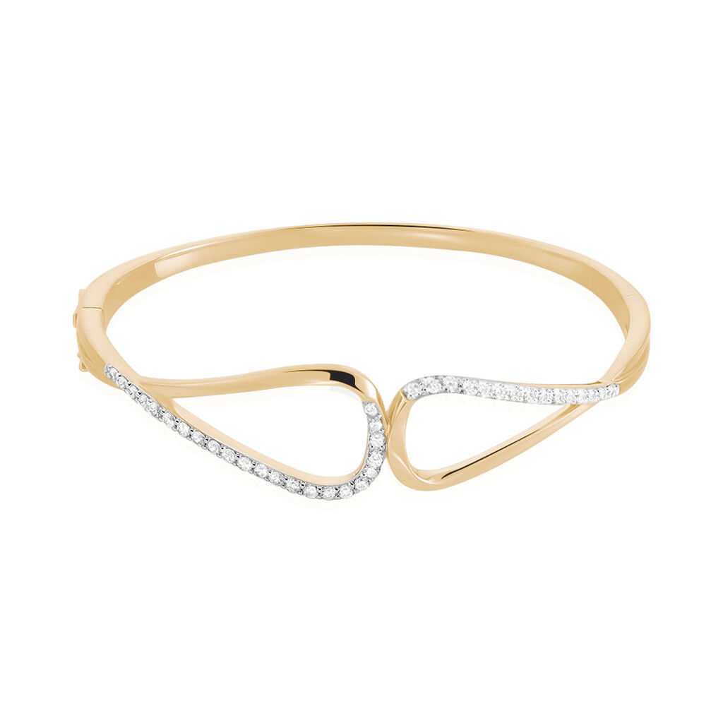 Damen Armreif Messing Gold 750 plattiert Zirkonia, Armreif / Armspange mit Stein