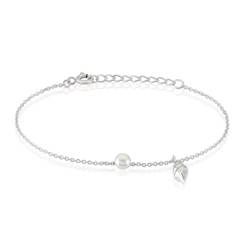 Bracelet Argent Rhodie Blandino Perle De Culture 5mm Et Coquillage - Spannringe Damen | OROVIVO